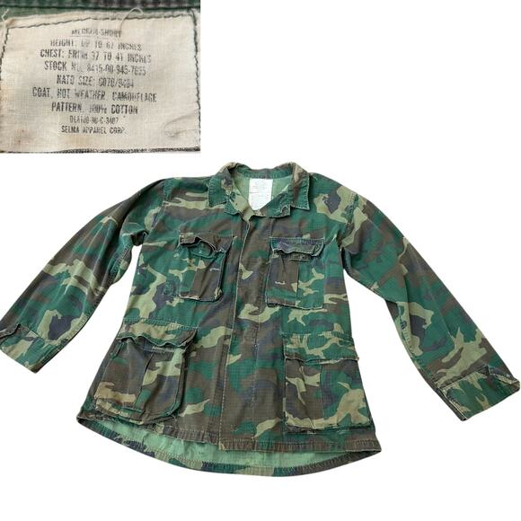 Vintage U.S. Army Woodland Camo Jacket 1970s Selma Apparel Ripstop Coat M - - Picture 1 of 5